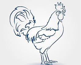 蓝色公鸡线稿矢量素材