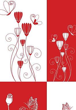 红白花卉背景矢量素材