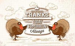 感恩节手绘火鸡海报矢量素材