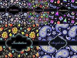 绚丽花纹邀请函封面矢量素材