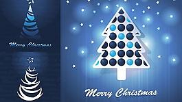 创意圣诞树蓝色贺卡矢量图  AI
