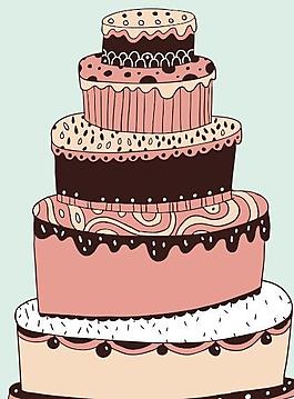 彩绘多层奶油蛋糕矢量素材