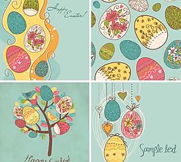 手绘彩蛋复活节贺卡矢量素材