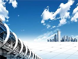 蓝天下的建筑群PPT母版