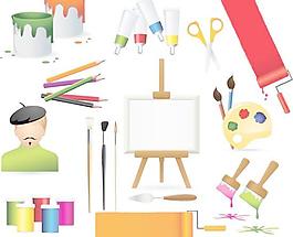 绘画用品油漆工具矢量图  AI