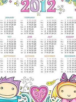 可爱儿童2012新年挂历矢量图