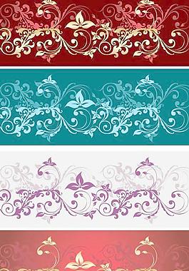 四种色调花纹底纹横幅矢量图