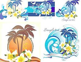 卡通夏日风景背景矢量素材