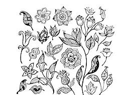 白描花朵纹样矢量素材