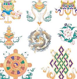 西藏传统吉祥八宝图案矢量素材