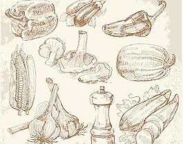 日常蔬菜素描矢量素材