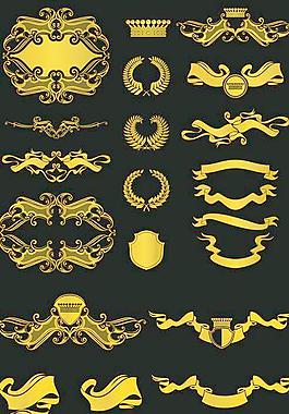 黄色丝带标签勋章矢量图