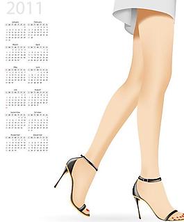 丝袜美腿2011新年日历矢量模板