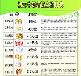 牛奶价目表图片