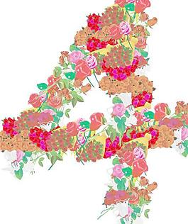 玫瑰花组成的数字4图片