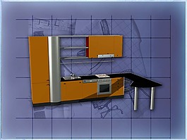 橙色整体厨房