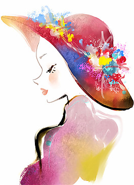 高清PSD分层花帽油墨时尚美女