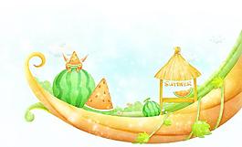 夏天季节色彩卡通画图片
