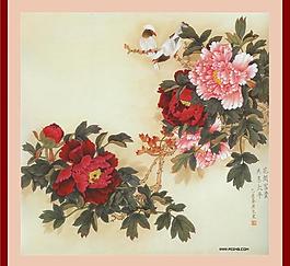 牡丹花鸟中堂画2