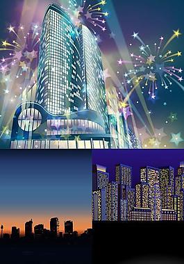 城市夜景矢量素材