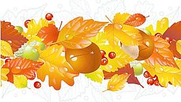 秋天枫叶水珠水滴果实梦幻背景图片