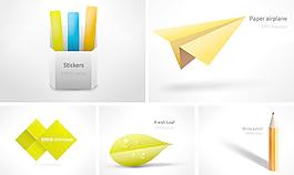 动感纸飞机铅笔绿叶方形贴纸图片