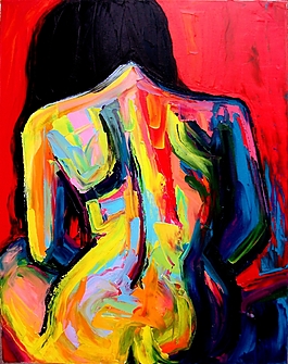 油画背着女人