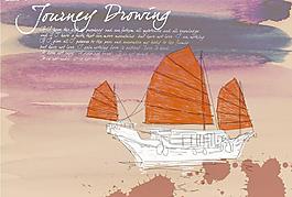 东方元素 线条 水墨画 帆船图片