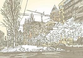 素描城市建筑图片