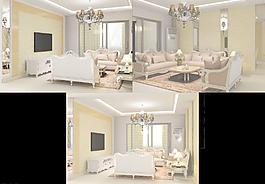 镜子墙纸元素客厅图片