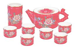 牡丹图 红釉 茶具图片