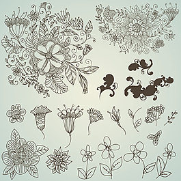 矢量线画花卉图案