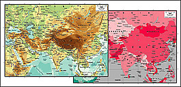世界上的精致的材料-矢量图亚洲中心地图