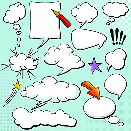 漫画风格的蘑菇云层对话框矢量素材