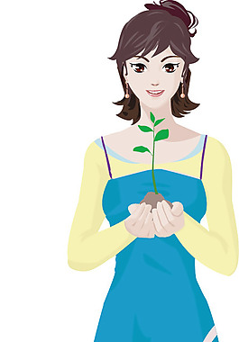手捧发芽植物美女