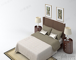 3D新现代主义双人床模型