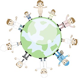 人们围着地球-商业卡通人物矢量