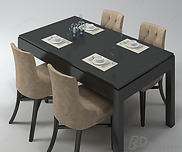 3D餐厅桌椅模型