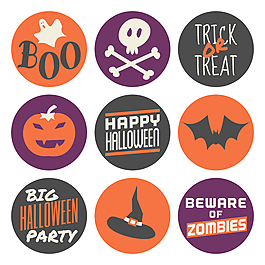 彩色圆形万圣节标贴矢量素材