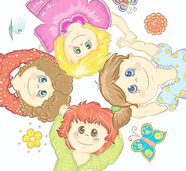 孩子们手拉手矢量插画