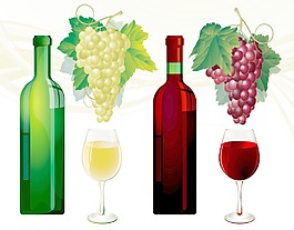 眼镜和白色和红葡萄酒的葡萄酒瓶在白色的矢量插图
