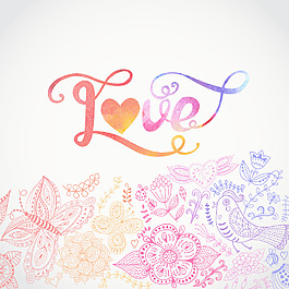 爱水彩画水彩字母矢量字体