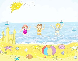 在沙滩上玩耍的孩子们