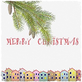 丰富多彩的房屋和分支的FIR圣诞卡