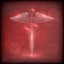 在闪亮的红色背景医疗符号抽象医学概念