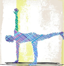 女人的冥想和做瑜伽的矢量插图摘要素描