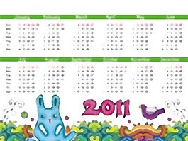 可爱的手绘2011年历矢量