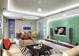 绿色装修背景墙室