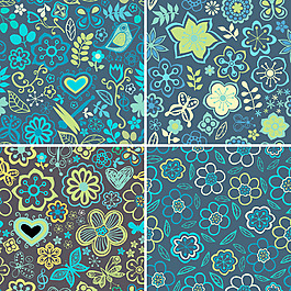 四花卉图案集（无缝平铺）花卉图案 可用于墙纸