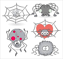 集卡通搞笑蜘蛛矢量插图